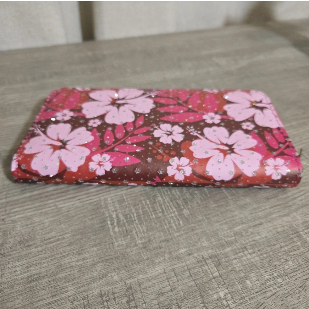 Hawaiian Hibiscus Full Zip Around Wallet Tropical Sparkle NWT - Picture 5 of 7